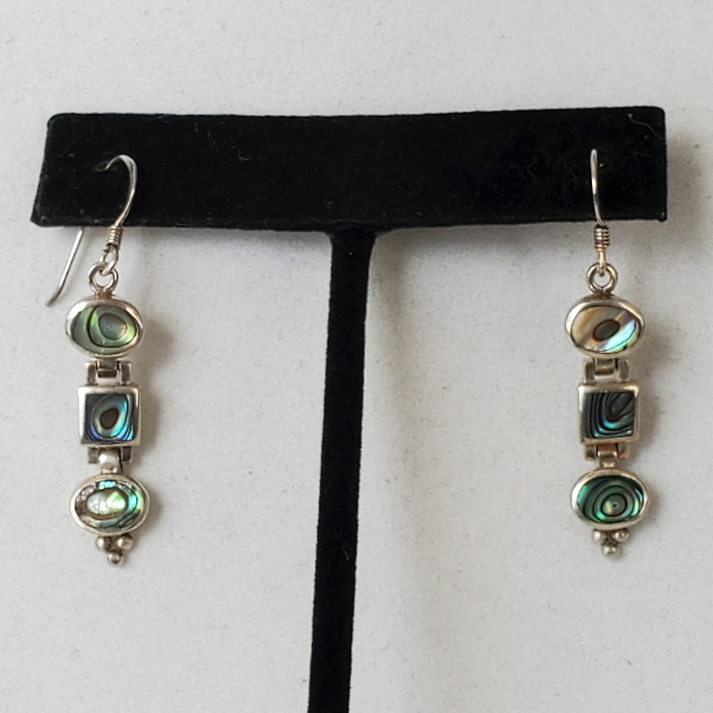Abalone and Sterling Silver Dangle Earrings 1.6” Long - Picture 9 of 15